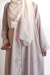 White ivory beadwork long sleeve abaya for nikah, occasion