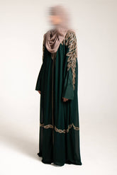 Hala Embellished Chiffon Cape Set - Emerald and Black