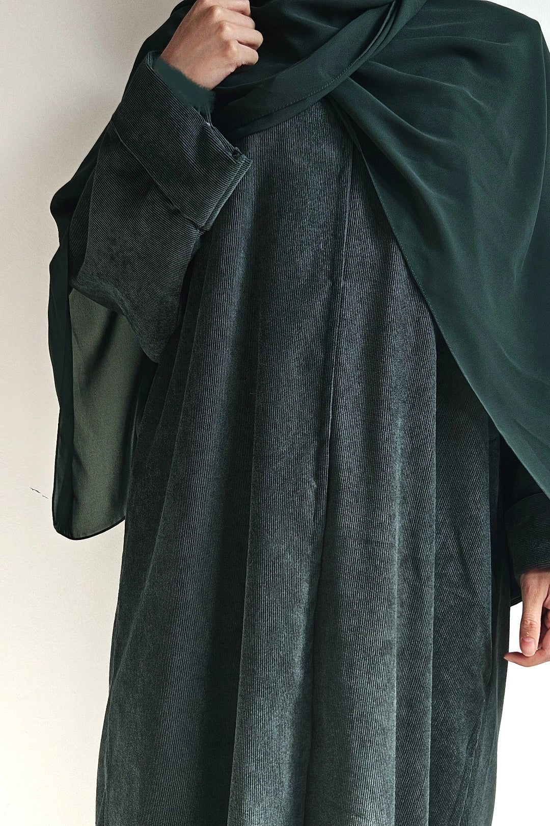 Emerald winter corduroy open abaya