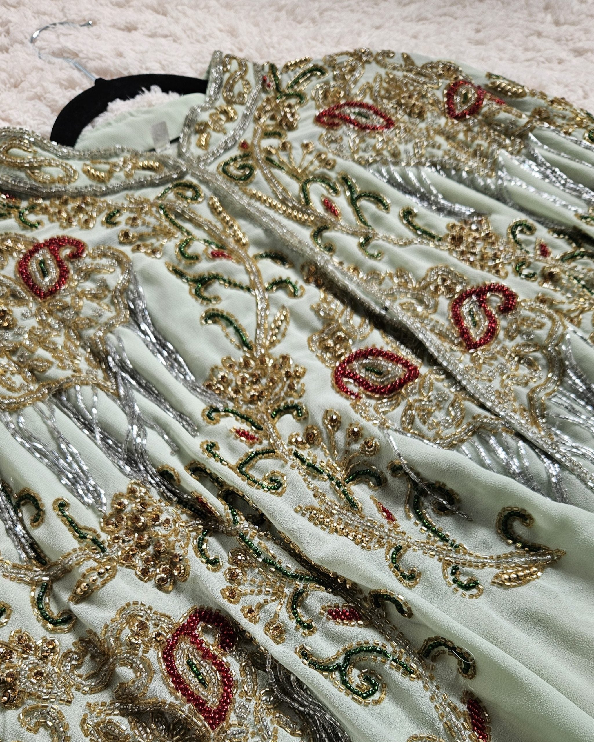 Layana Mint Embellished Chiffon Cape
