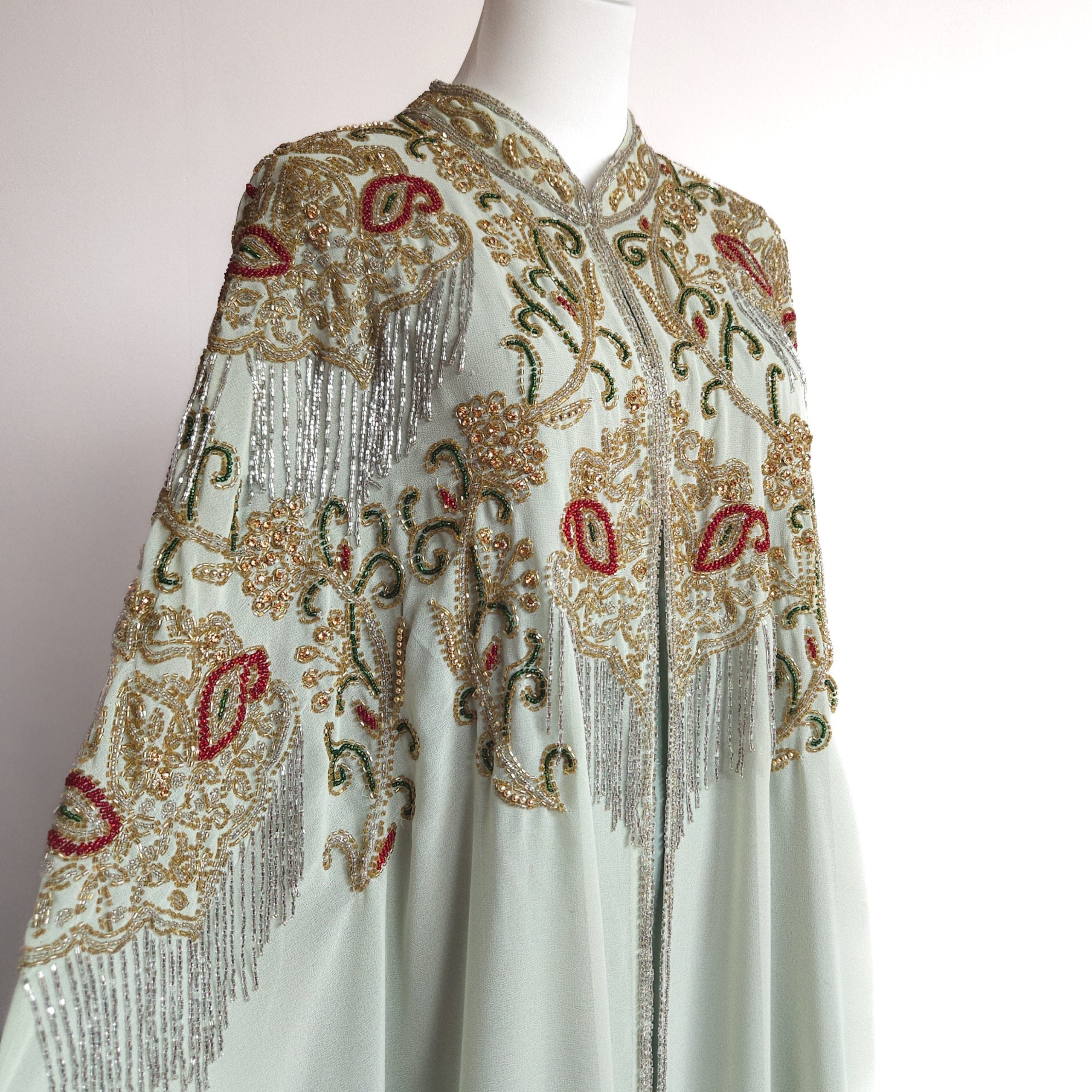 Layana Mint Embellished Chiffon Cape