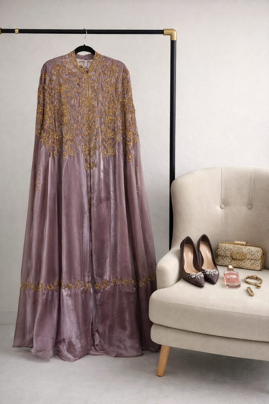 Haniya Embellished Organza Silk Cape Set