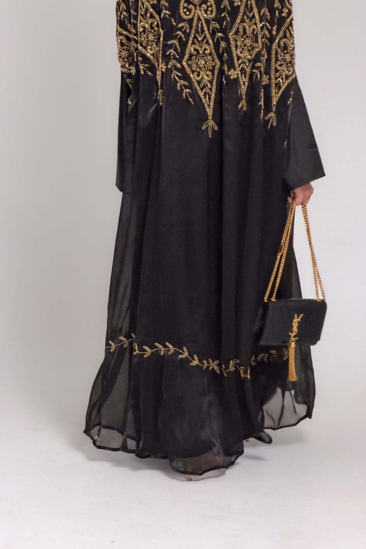 Nada Black Embellished Organza Silk Cape Set