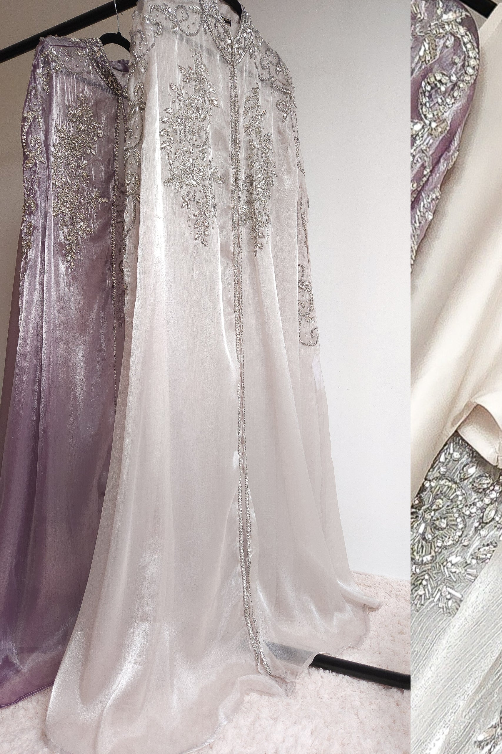 Elegant long icory, neutral dress/cape/abaya for nikah, weddings, occasionwear, heavy embellished