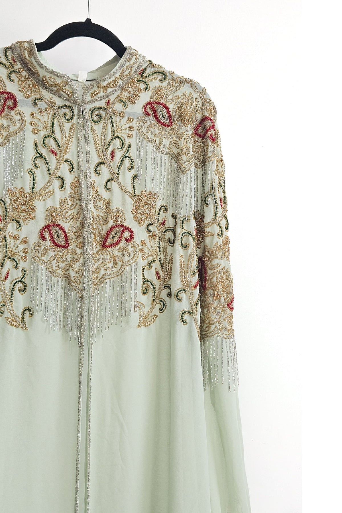 Layana Mint Embellished Chiffon Cape