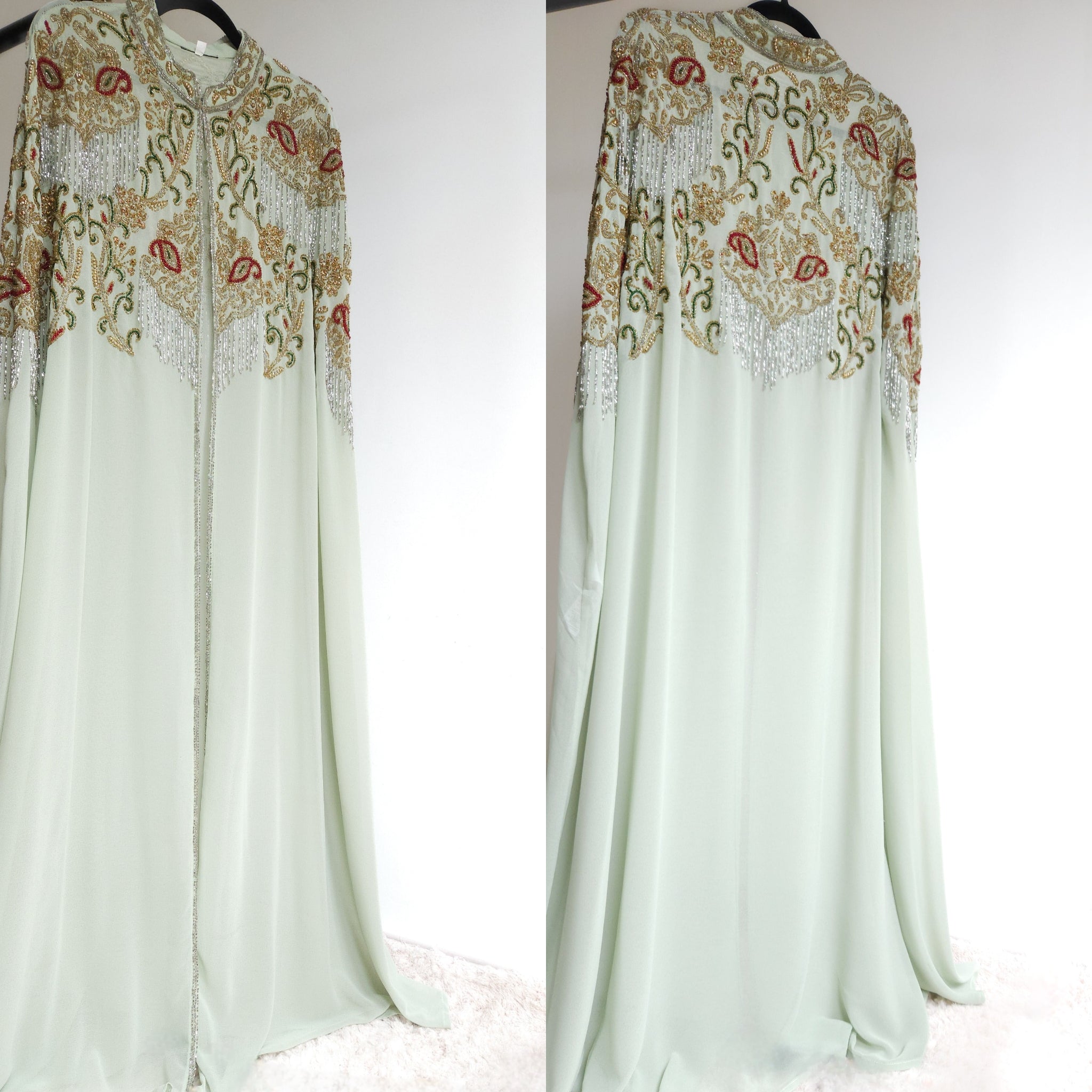Layana Mint Embellished Chiffon Cape