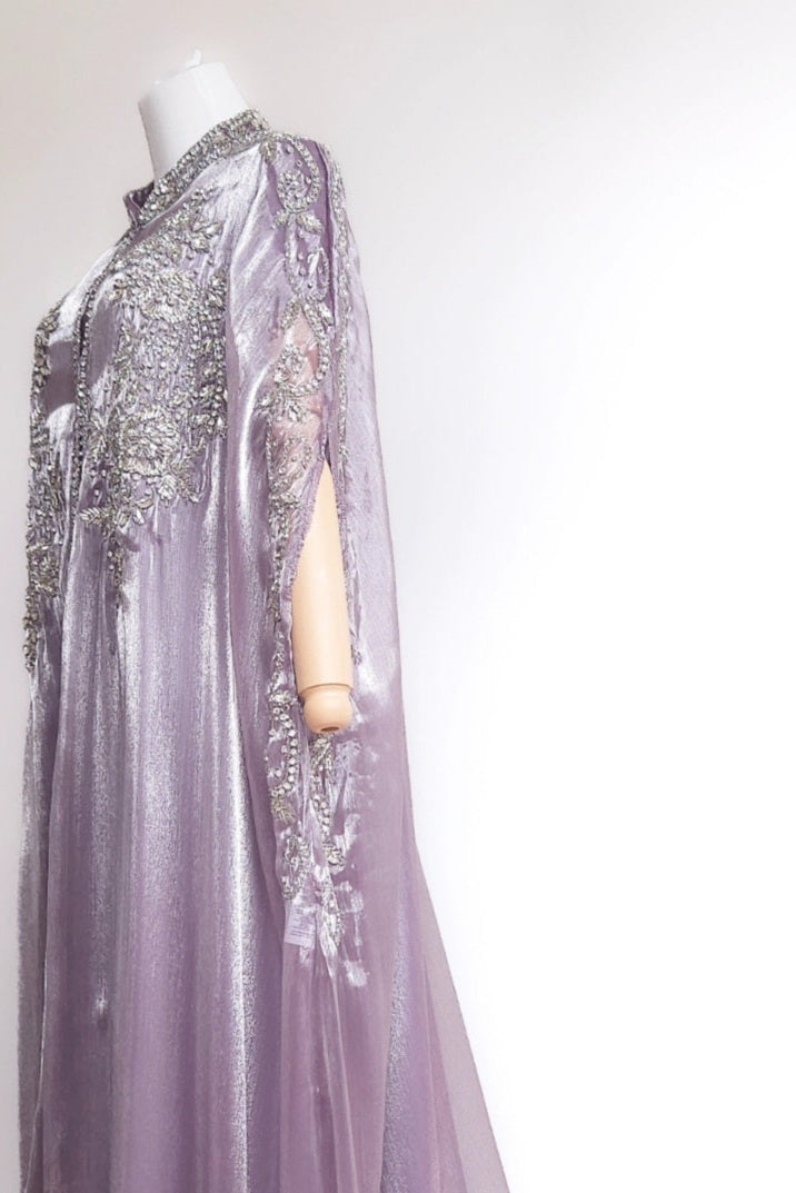 Elegant long icory, neutral dress/cape/abaya for nikah, weddings, occasionwear, heavy embellished